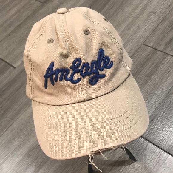 American Eagle Outfitters Khaki Embroidered Factory Distressed Fashion Cap - Picture 1 of 9